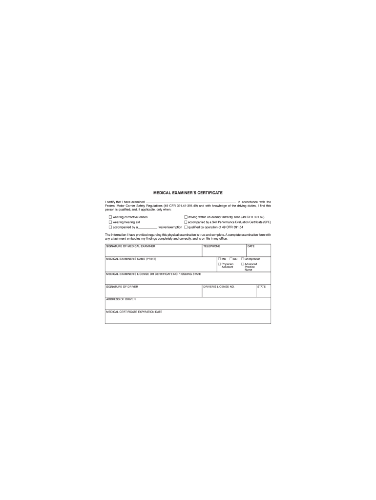Medical Examiner Certificate  Form