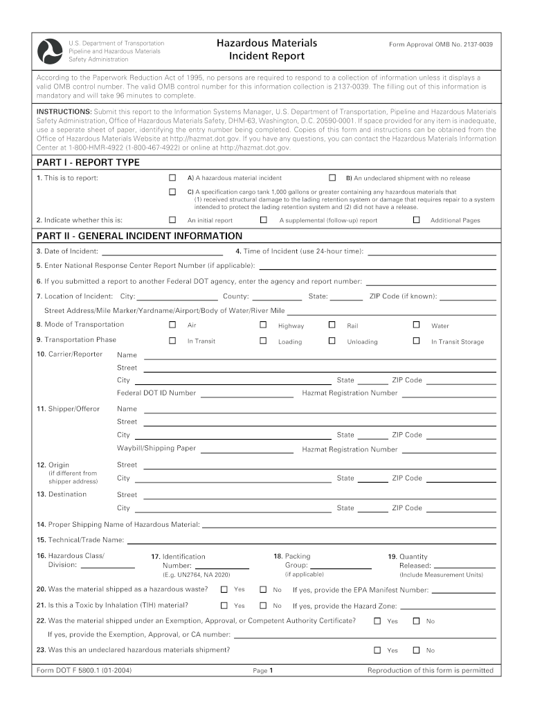  Dot Incident Report Form 2004-2024