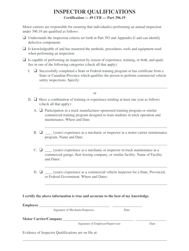 Dot Inspector Qualification Form