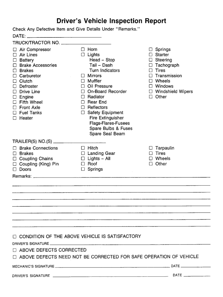 Driver Vehicle Inspection Form