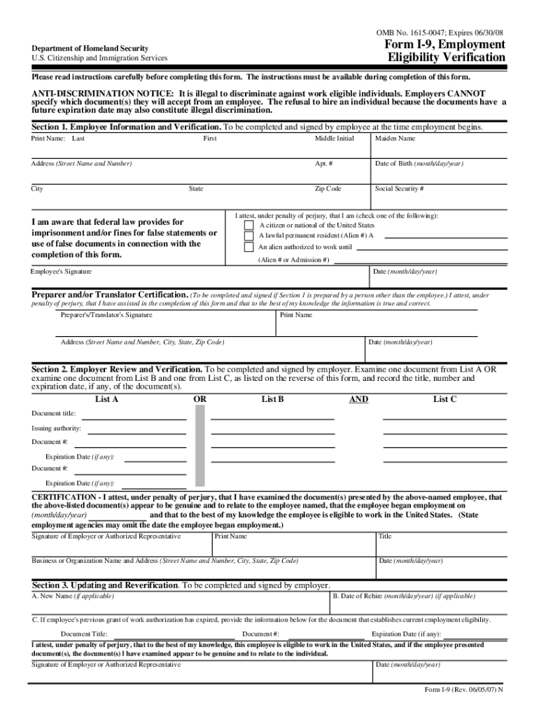  I 9 Form Printable 2007-2024