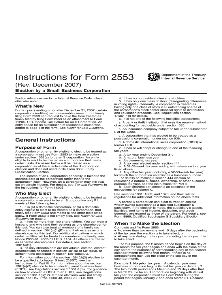  Irs Form 2553 Fillable 2007