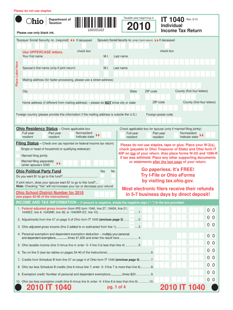 Ohio it 1040 Fill in Form