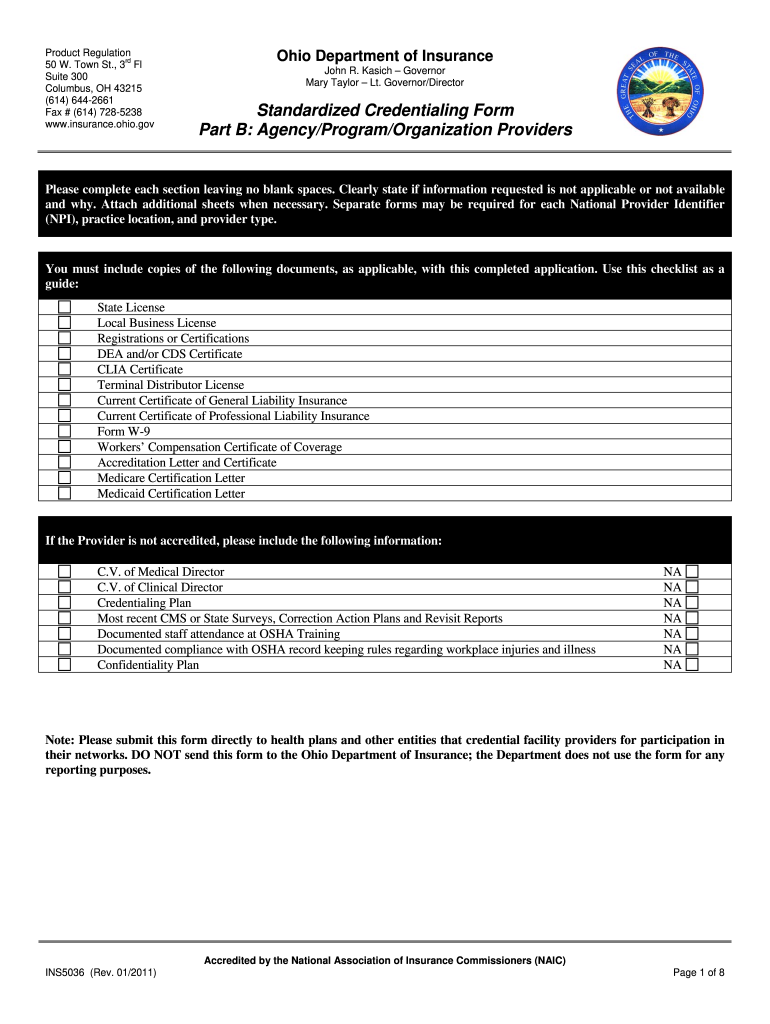  Ohio Standardized Credentialing Form 2011