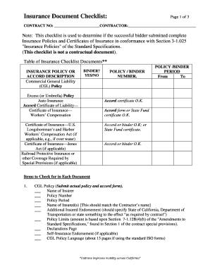 Insurance Checklist Template  Form