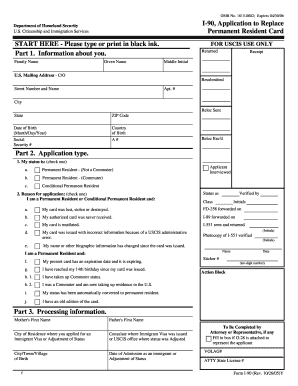 1 9 Application to Replace Permanent Resident Card for Uscis Use Only Form