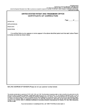 Certificate of Correction Form Uspto