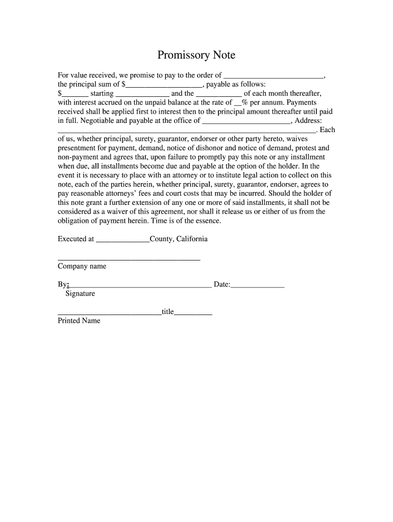 Daycare Promissory Note Form