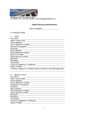 Estate Planning Intake Form Template