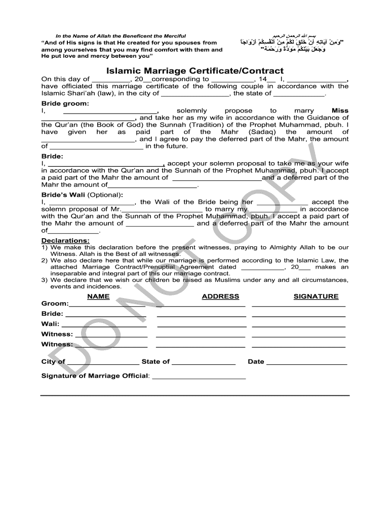 Nikah Nama Form in Urdu from India