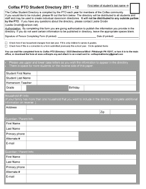 Colfax PTO Student Directory  12  Colfaxpto  Form