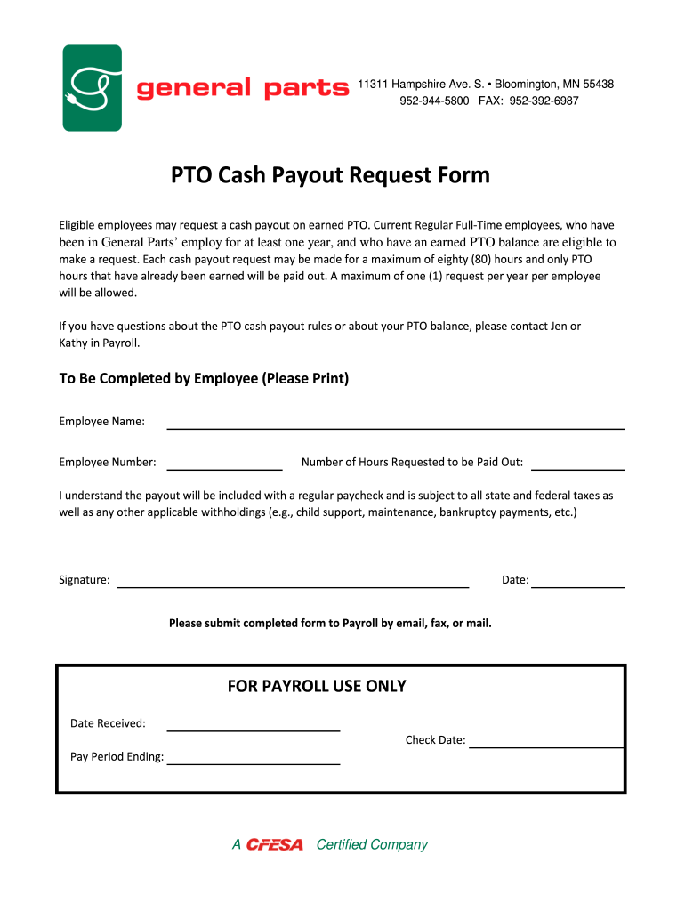 Pto Cash Out Request Form