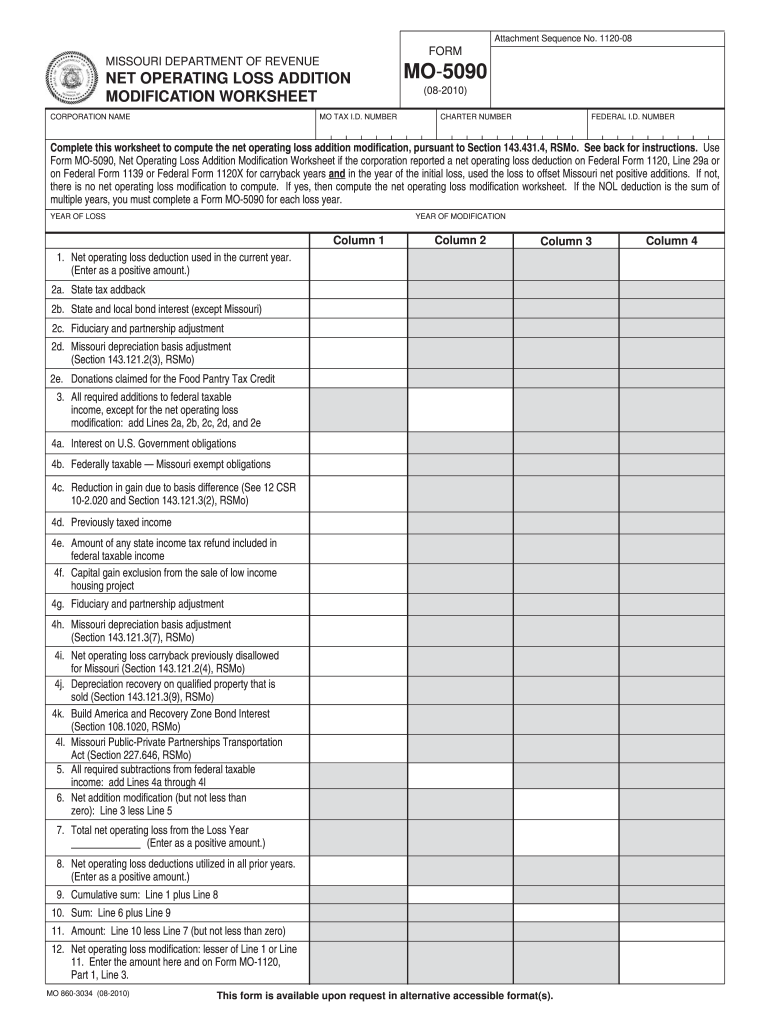  Form 1120 Line 29a Net Operating Loss Worksheet 2010