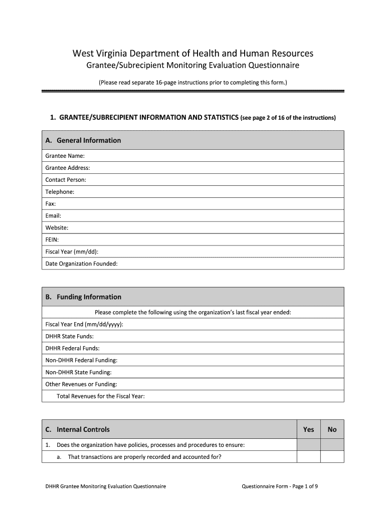 GranteeSubrecipient Monitoring Evaluation Questionnaire  Form