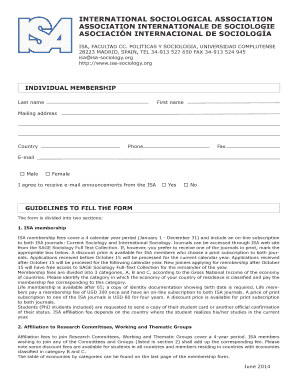 Membership Form in PDF Format International Sociological Association Isa Sociology