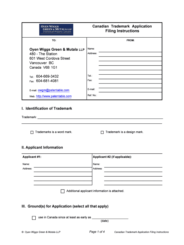 Canadian Trademark Application PDF  Oyen Wiggs Green & Mutala  Form