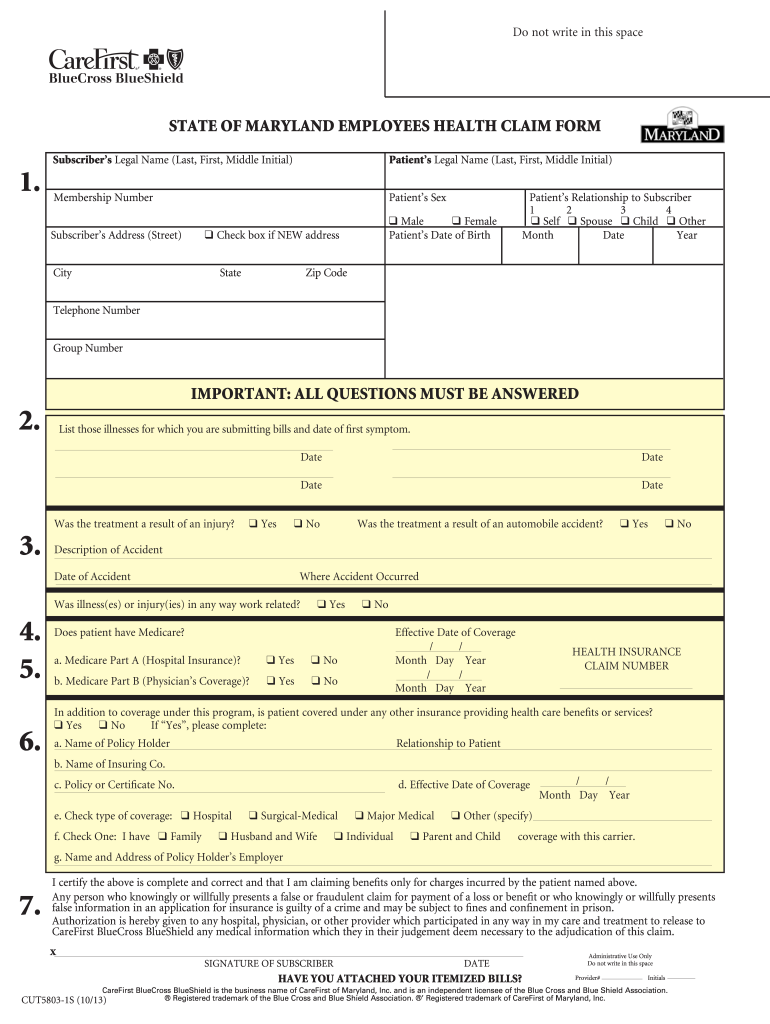  Carefirst State of Maryland Claim Form Address 2011