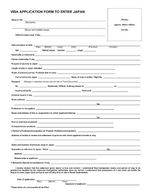 Japan Visa Application Form Word Format