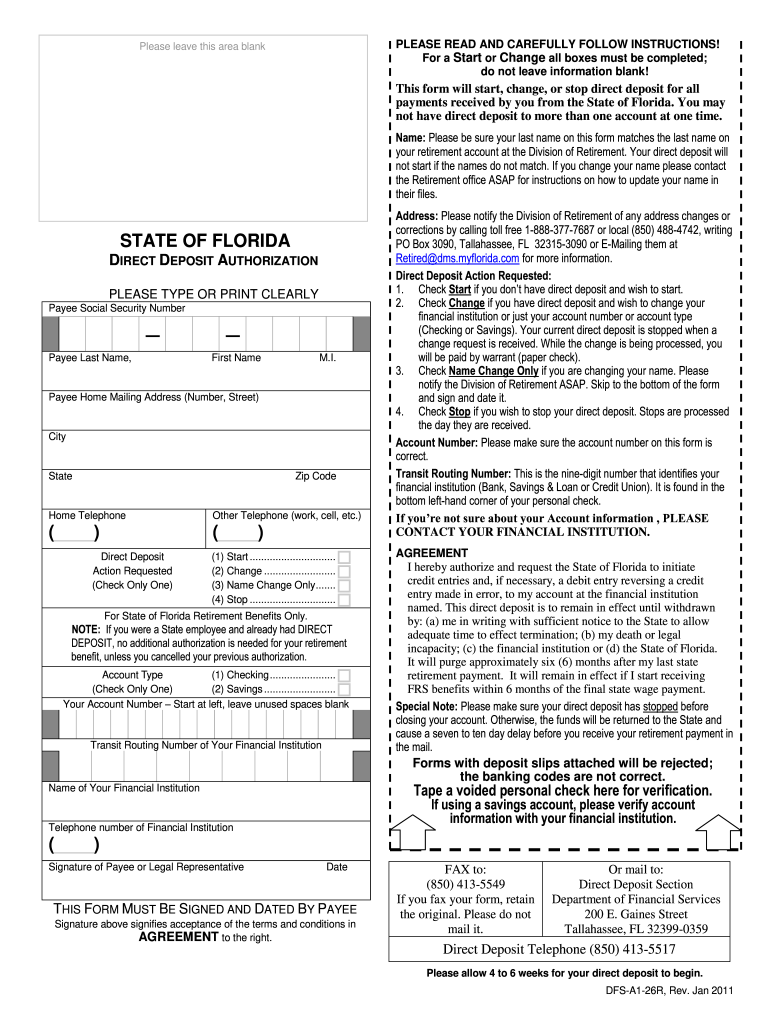  Florida Retiree Direct Deposit Authorization 2011-2024