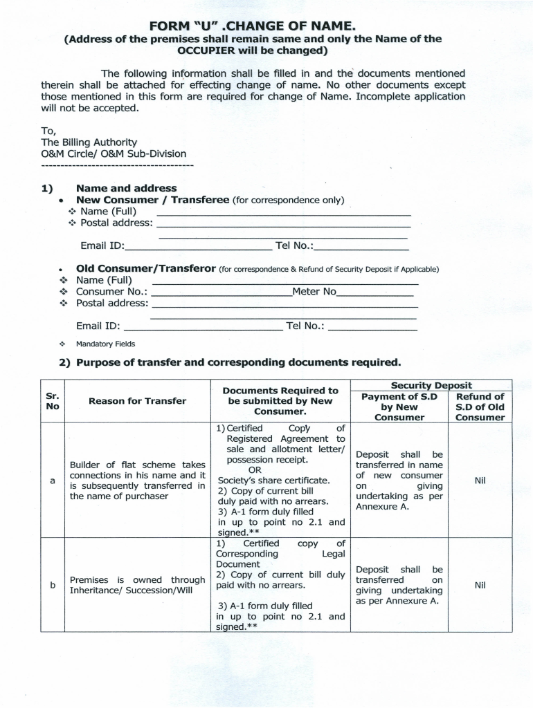 Mseb Name Change  Form