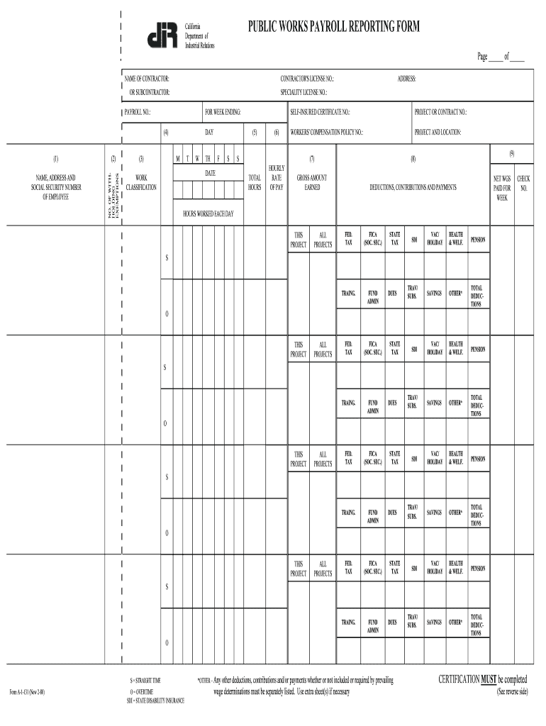  California Public Works Payroll Reporting Form Instructions 1980 1980