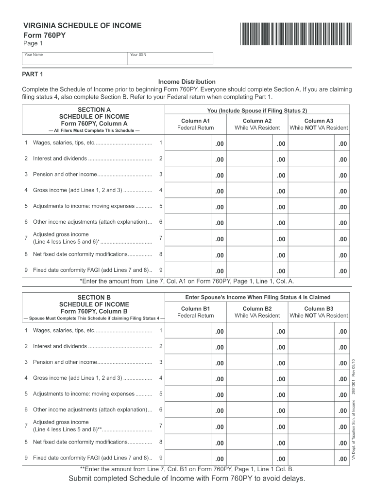  Form 760py Schedule of Income 2019