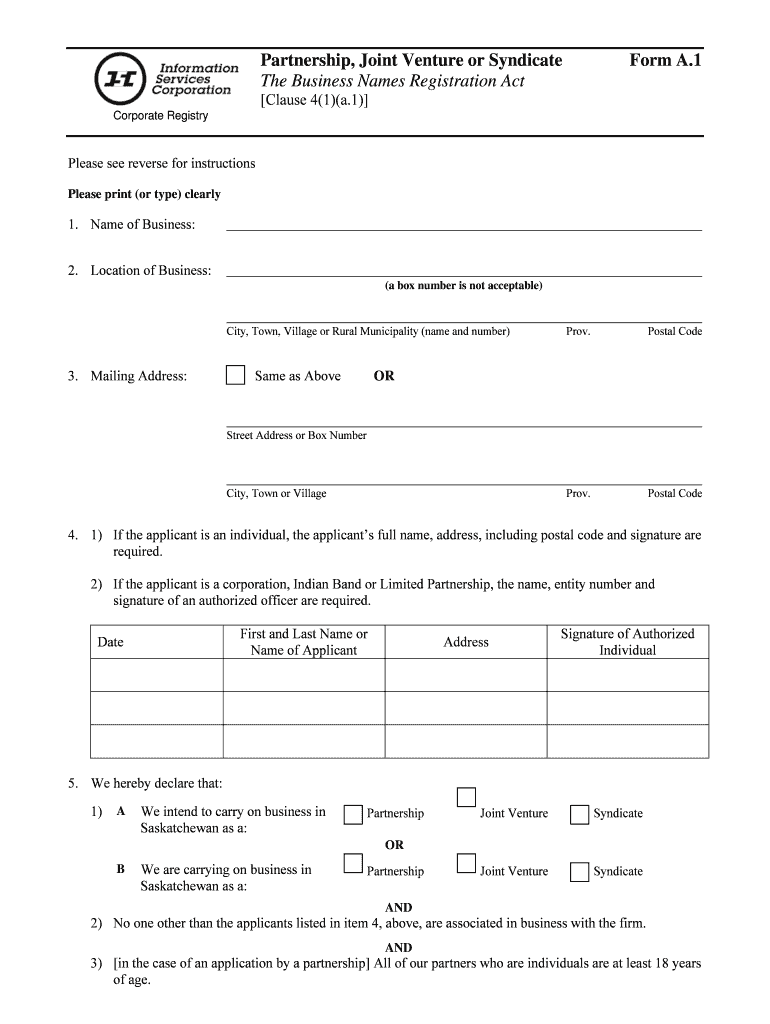 Partnership, Joint Venture or Syndicate Form a 1 the Business  ISC  Isc