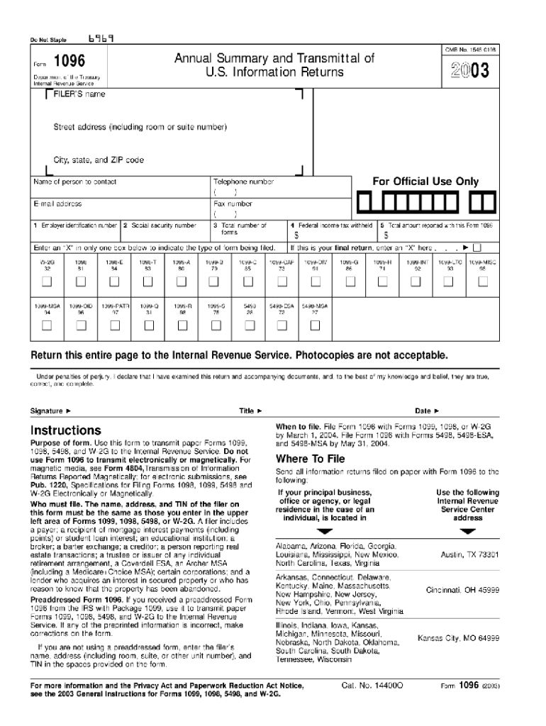  Fillable 1096 2003