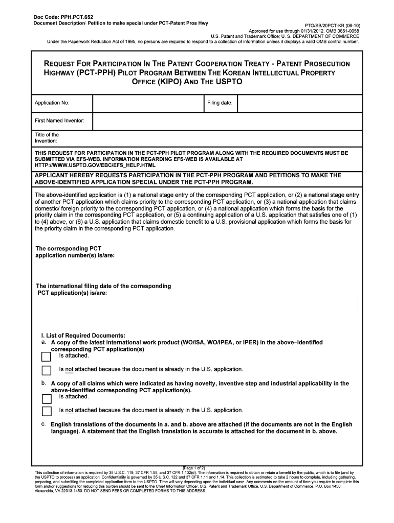 SB20PCT KR  U S Patent and Trademark Office  Patent Apec  Form