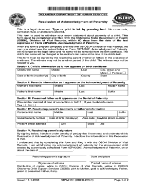  Oklahoma Paternity Paperwork 2006