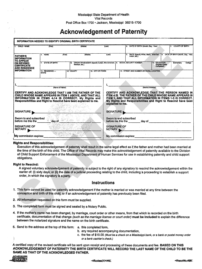 Acknowledgement of Paternity Form Mississippi