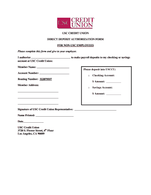 USC CREDIT UNION DIRECT DEPOSIT AUTHORIZATION FORM Usccreditunion