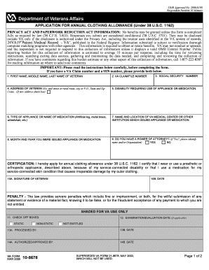 Veterans Clothing Allowance  Form