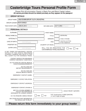 Personal Employee Profile Form Formate