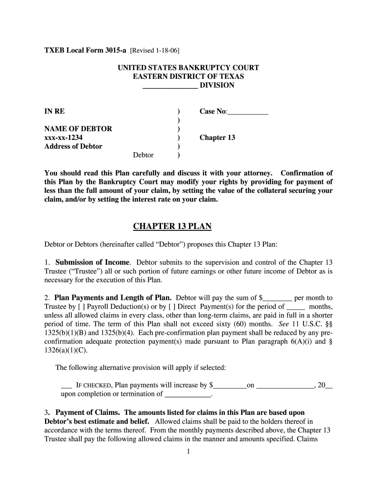 Chapter 13 Forms in Texas 2006-2025