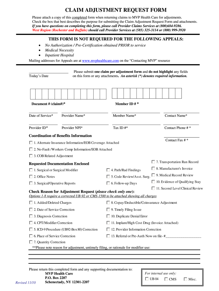  Mvp Claim Adjustment Request Form 2010