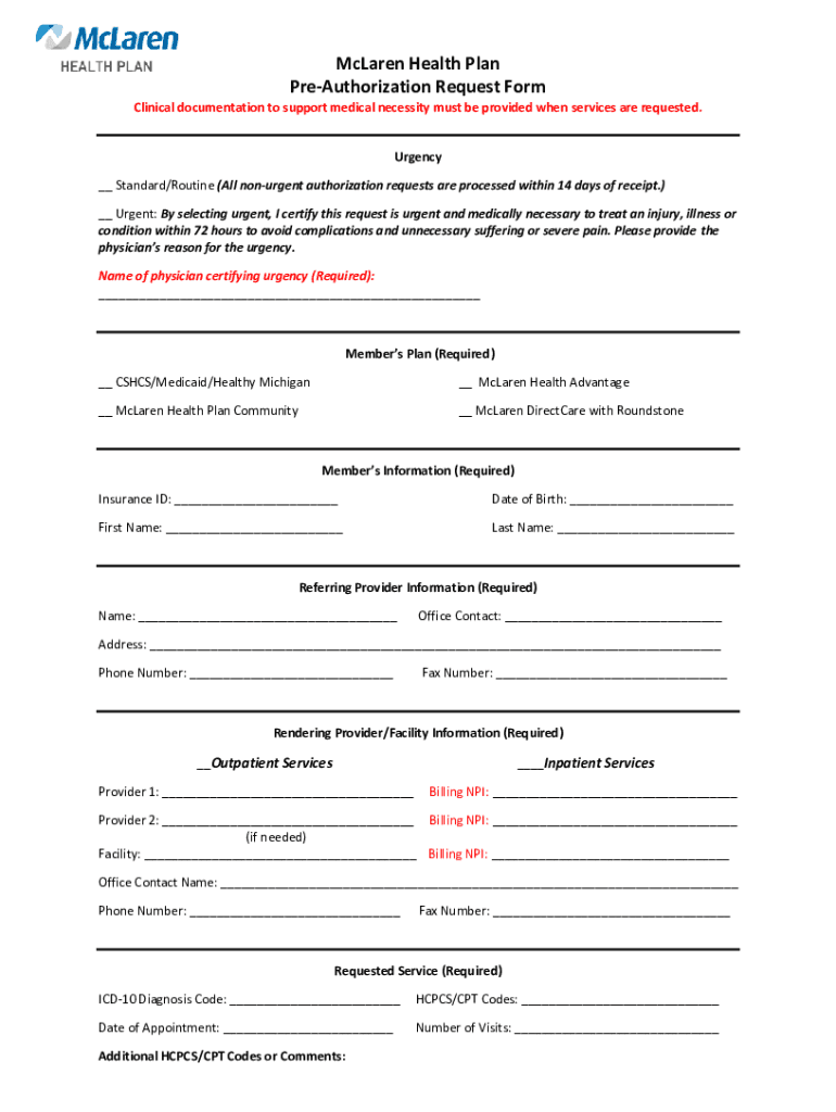 Mclaren Medicaid Prior Authorization Form