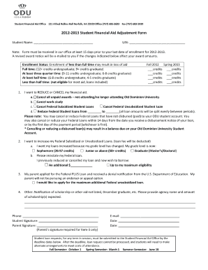 Odu Financial Aid Adjustment Form