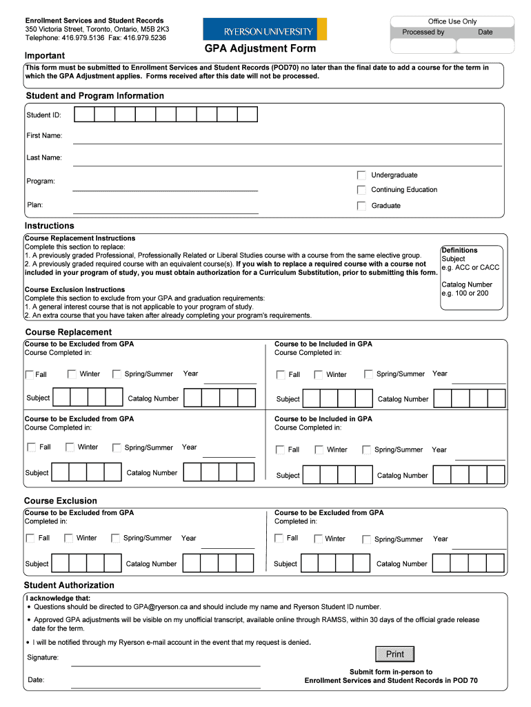 Gpa Adjustment Form Ryerson