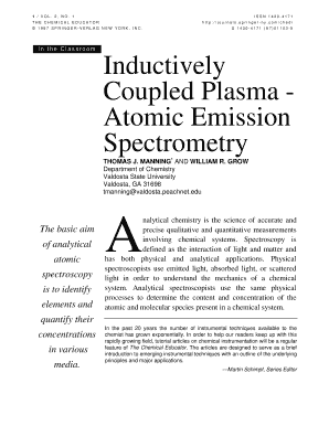 Inductively Coupled Plasma Atomic Emission Spectrometry Thomas J Manning* and William R Grow Department of Chemistry Valdosta St  Form
