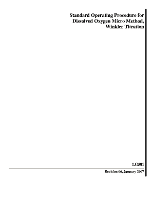 Standard Operating Procedure for Dissolved Oxygen Micro Method Winkler Titration Form