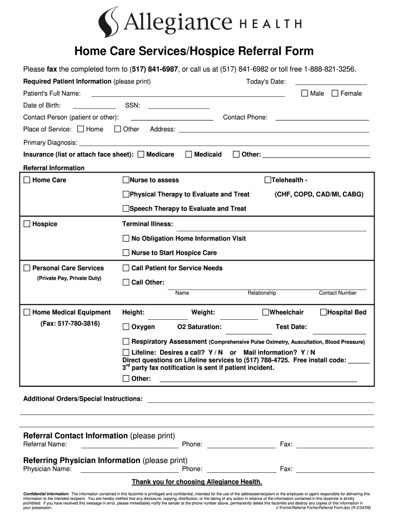 Get and Sign Health Alliance Referral Form 2009-2022