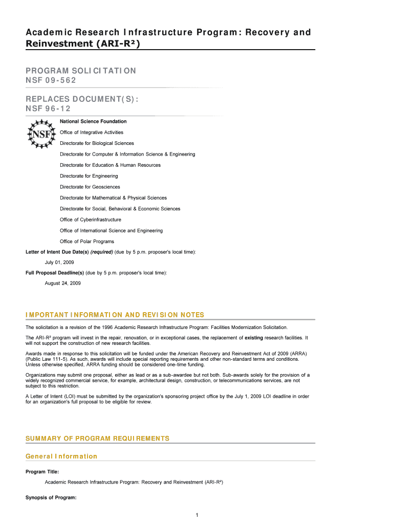 Academic Research Infrastructure Program Recovery and    Nsf  Form