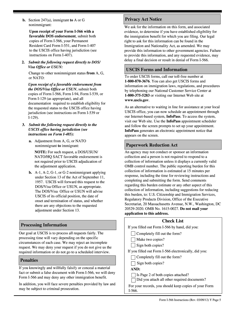 I 566 Immigration Form