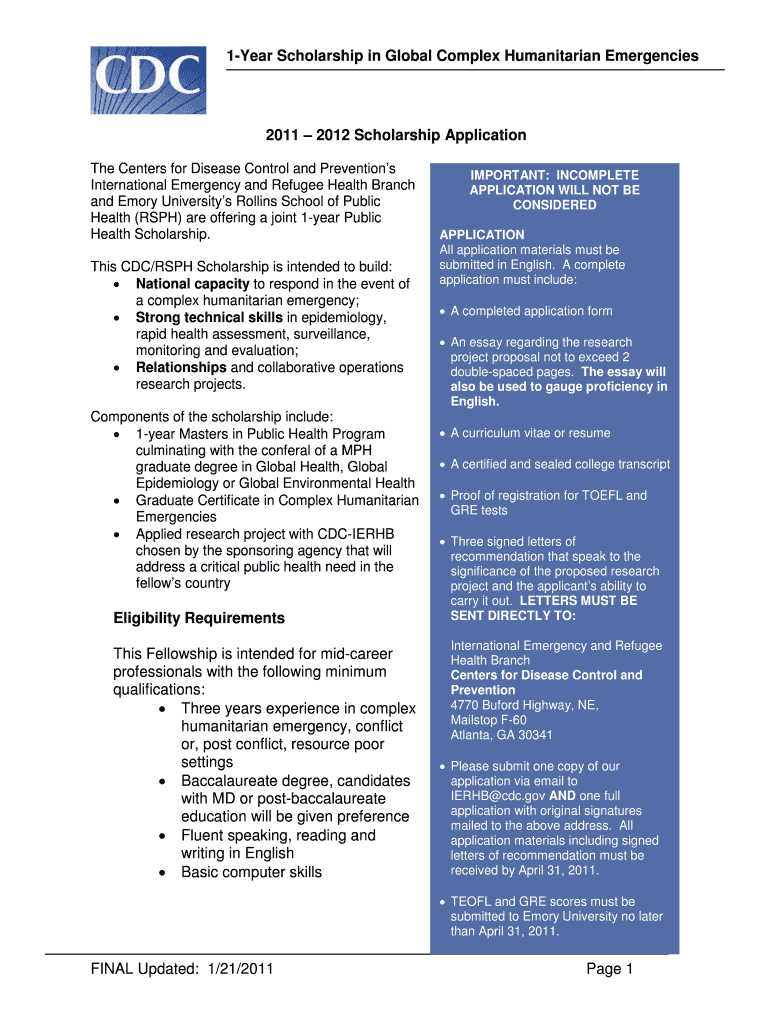 Complex Humanitarian Emergensy Shcholarship Cdc Form