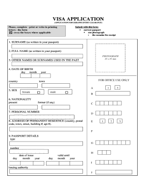 Visa Application  Form