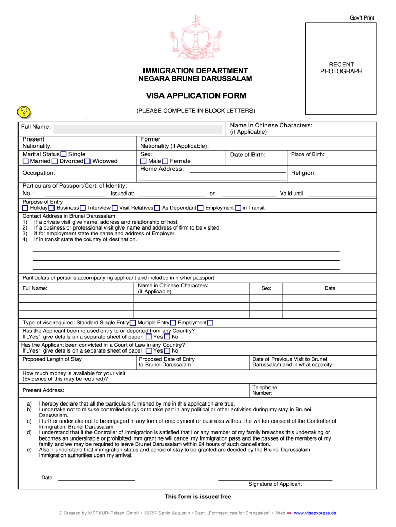 Brunei Visa Application Form