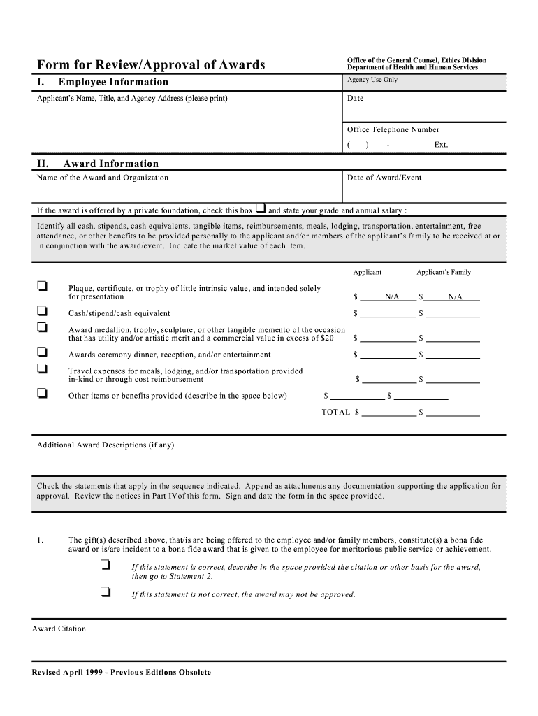 Form for ReviewApproval of Awards  Cdc