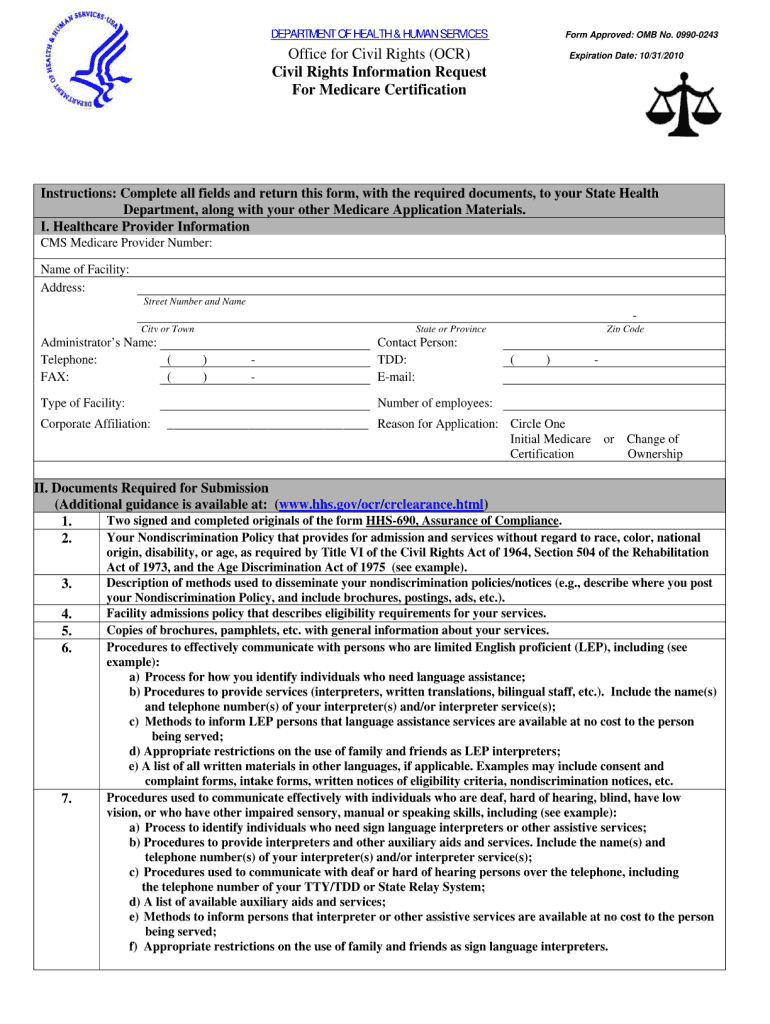 Missouri Department of Health & Human Services Omb No 0990 0243 Form