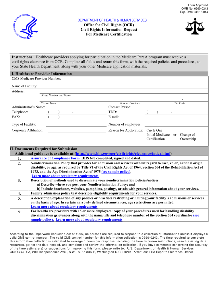 Civil Rights Information Request for Medicare Certification